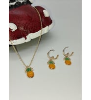 ELNES ANANAS FİGÜRLÜ GOLD RENK KOLYE VE KÜPE SET