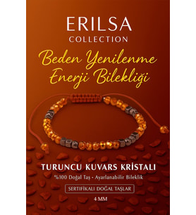 Sertifikalı Beden Yenilenmesi ve Enerji Artışı Bilekliği -  Turuncu Kuvars Kristali Doğal Taş 4mm (Çok Renkli)