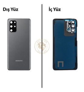 Samsung Galaxy S20 Plus Gri Renk Lensli Arka Kapak Arka Cam Batarya Kapağı Pil Kapağı Lazer Kesim Back Cover Galaxy S20 Plus Uyumlu