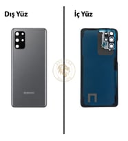 Samsung Galaxy S20 Plus Gri Renk Lensli Arka Kapak Arka Cam Batarya Kapağı Pil Kapağı Lazer Kesim Back Cover Galaxy S20 Plus Uyumlu