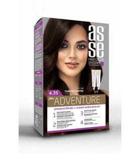 Asse Adventure Set Saç Boyası, Kalıcı ve Canlı Renkler 1+1 Kullanım Seti No4.35 Türk Kahvesi
