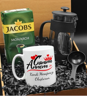 Anneler Gününe Özel Mesajlı Kupa & French Press & 250 Gram Jacobs Filtre Kahve Hediye Seti