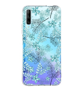 Huawei P Smart Pro Uyumlu Kapak Floral Su Yeşili Tasarımlı Şeffaf Silikon Kılıf
