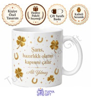 Şans Temalı Baskılı Kupa Bardak Hediye Uğurlu Porselen Mug Özel Tasarım