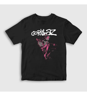 Presmono Unisex Çocuk Siyah Hollow Gorillaz T-Shirt 54657tt