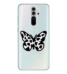 Xiaomi Redmi Note 8 PRO Uyumlu Siyah Beyaz Kelebek Tasarımlı Şeffaf Telefon Kılıfı