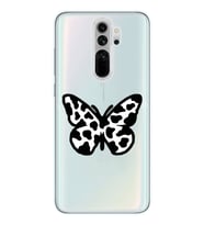 Xiaomi Redmi Note 8 PRO Uyumlu Siyah Beyaz Kelebek Tasarımlı Şeffaf Telefon Kılıfı