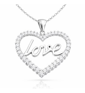 Gümüş Taşlı Love Bayan Kolye