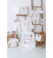 Pia Baby Premium Pamuklu Kız Bebek Hediyesi Doğum Seti 11 Parça İsim Baskılı 5070-00 (Ekru)