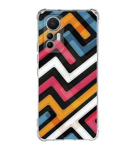 Xiaomi Mi 12 Lite Uyumlu Köşe Korumalı Antişok Kapak Labirent Grafiti Tasarımlı Şeffaf Silikon Kılıf