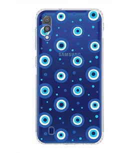 PrintiFy Samsung Galaxy M10 ile Uyumlu Nazar Boncuğu 1 Baskılı Kamera Korumalı Şeffaf Silikon Kılıf