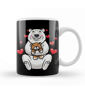 Kawaii White Polar Bear Stuffed Animal With Hearts Ice Bear Kupa Bardak Porselen