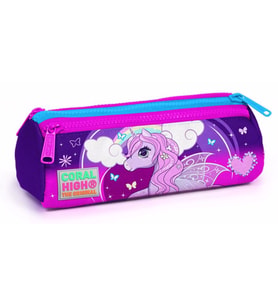 Coral High Mor Unicorn Baskılı Üç Bölmeli Kalem Çantası -Kız Çocuk
