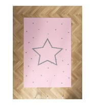 MEKTA HOME BEBEK VE ÇOCUK ODASI Büyük Gri Yıldız Desenli Pembe Halı