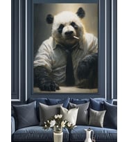Ofiste Çalışan Panda Ayısı Dekoratif Kanvas - Mdf Ahşap Tablo