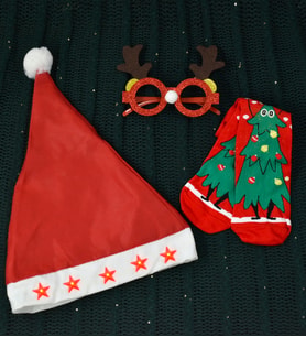Yılbaşı Temalı Çorap& Geyikli Yılbaşı Gözlükü& Işıklı Yılbaşı Şapkası Hediye Seti