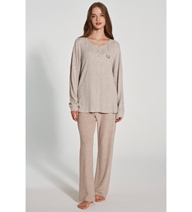Kadın Uzun Kollu Düğme Detaylı Pijama Takımı (Renksiz)