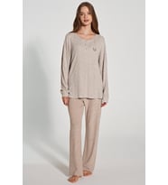 Kadın Uzun Kollu Düğme Detaylı Pijama Takımı (Renksiz)