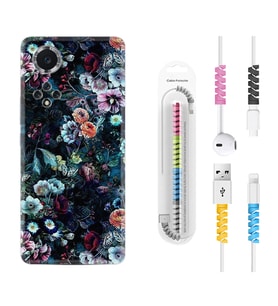 Huawei Nova Y70 Y90 Nova 9 SE  Kılıf Kablo Koruma Spiral Silikon Great Flowers 1304