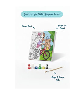 Ayıcıklı Bisiklet Boyama Tuvali – Şövalesiz Boya Seti 20x20