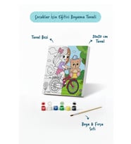 Ayıcıklı Bisiklet Boyama Tuvali – Şövalesiz Boya Seti 20x20