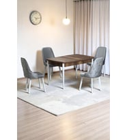 Monera Ceviz 80 x 132 Açılabilen Sunta Masa Metal Ayaklı Mutfak Masası Takımı 4 Gri Sandalye