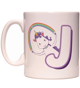 J Harfi Unicorn Boynuzlu At Tasarım Renkli Harfli Kupa Bardak