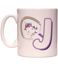 J Harfi Unicorn Boynuzlu At Tasarım Renkli Harfli Kupa Bardak