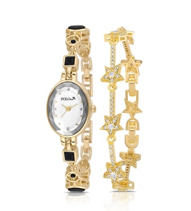 Polo Air Oval Kasa Siyah Taş Detaylı Kadın Kol Saati Ve Yıldız Bileklik Kombin Gold Renk PL-1607B1