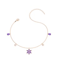 Ametist Taşlı Lotus Çiçeği Rose Gümüş Halhal