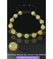 Sertifikalı Fasetli Gerçek Sarı Kuvars Taşı Bileklik - Ayarlamalı (Çok Renkli)