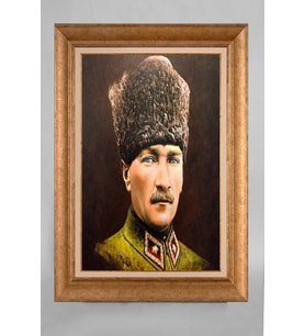 Altın Varaklı Paspartulu Çerçeveli Atatürk Tablo sd816