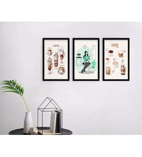 BK Home Coffee Tasarımlı Dekoratif 3’lü Ahşap Siyah Çerçeveli Tablo-9