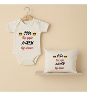 Pia Baby B39 %100 Pamuk Cool Diye Yazılır Annem Diye Okunur Yazılı Tasarlanabilir Bebek Body Ve Yastık Kılıfı (Ekru)