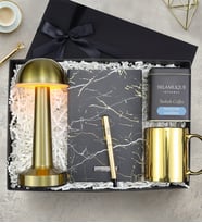 Selamlıque Türk Kahvesi & Defter & Kalem & Gold Mantar Masa Lambası & Kupa Premium Hediye Seti
