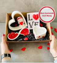 Kişiye Özel Gizli Mesajlı Kalp Kapta Mum-Love Mini Kalp Mum-Sonsuzluk Mum ve Kalp Dekoratif Obje Seti
