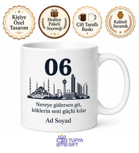 Kişiye Özel Plaka Kodlu Memleket Baskılı Kupa Bardak İsimli Hediye