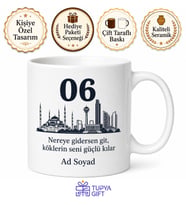 Kişiye Özel Plaka Kodlu Memleket Baskılı Kupa Bardak İsimli Hediye