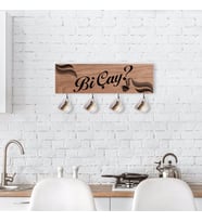 BK Home Doğal Ahşap Dekoratif Fincan Askılığı-2 (Beyaz)