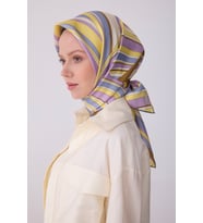 Geometrik Desen İpek Twill Eşarp  - 2026 İlkbahar-Yaz (T)   4311 (Leylak)