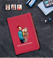 Kişiye Özel Yılbaşı Aile Karikatürlü Kırmızı Defter Model-1