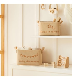 Ocean Home Textile 2'li Çocuk Odası Jüt Keten Kumaş Sepet Set 1 Adet 24 x 17 x 14 / 1 Adet 30 x 21 x 18 cm