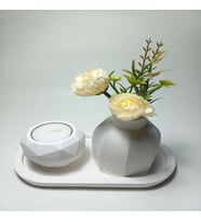 Geometrik Mumluk ve Vazo Dekoratif Tabaklı Set Beyaz