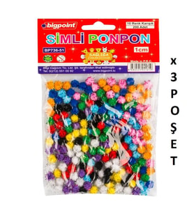 Bigpoint Ponpon Simli 1 cm 10 Renk / 200'lü Poşet x 3 Poşet