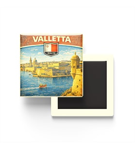 Retro Malta Valletta Şehri Temalı Vintage Buzdolap Magneti – 9x9 cm