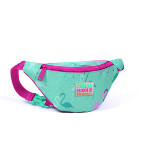 Coral High Kids Su Yeşili Neon Pembe Flamingo Desenli Bel Çantası 22571