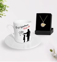 BK Gift Kişiye Özel Öğretmenler Günü Türk Kahvesi Fincanı ve İsimli Papatya Kolye Hediye Seti- 6, Öğretmene Hediye, Öğretmenler Günü