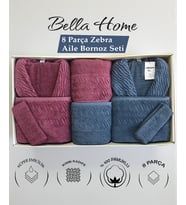 Bella Home 8 Parça Zebra Aile Bornoz Seti - %100 Pamuk - Orijinal Lüks Kutu (Çok Renkli)