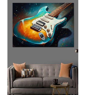 Renkli Modern Elektro Gitar Sanatı Dekoratif Kanvas - Mdf Ahşap Tablo