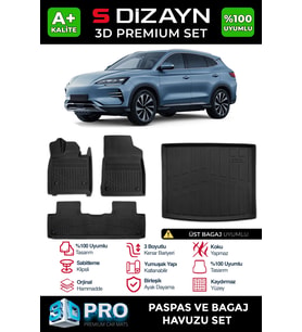 S-Dizayn BYD Seal U3D Pro Havuzlu Paspas ve Bagaj Havuzu Seti (2'li SET) Üst Bagaj 2024 Üzeri A+ Kalite